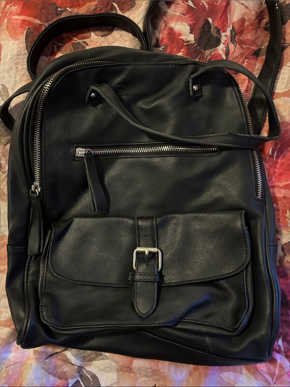 Woman’s Black Faux Leather Small Backpack